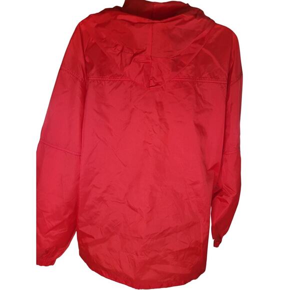 Totes Women Red Raincoat Hood Pocket Drawstring Hem Zip Front Sz L - Picture 2 of 8